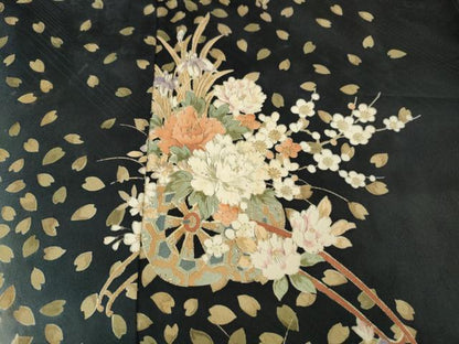 平和屋着物●訪問着　花車文　暈し染め　黒地　金彩　鈴乃屋扱い　正絹　逸品　CABK8126ut