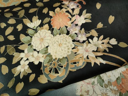 平和屋着物●訪問着　花車文　暈し染め　黒地　金彩　鈴乃屋扱い　正絹　逸品　CABK8126ut