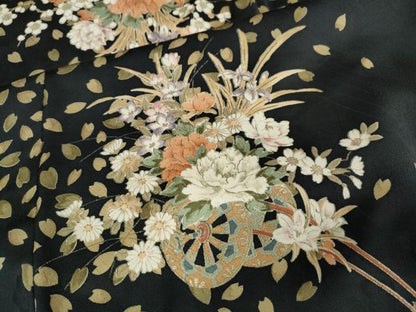 平和屋着物●訪問着　花車文　暈し染め　黒地　金彩　鈴乃屋扱い　正絹　逸品　CABK8126ut