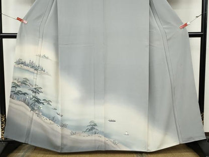平和屋着物●訪問着　作家物　風景船人物草木文　暈し染め　正絹　逸品　未使用　CABK8129ut