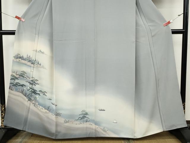平和屋着物●訪問着　作家物　風景船人物草木文　暈し染め　正絹　逸品　未使用　CABK8129ut