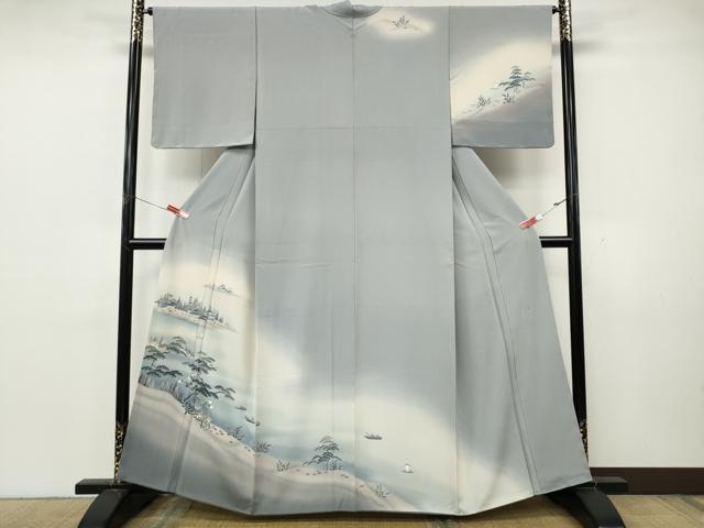 平和屋着物●訪問着　作家物　風景船人物草木文　暈し染め　正絹　逸品　未使用　CABK8129ut