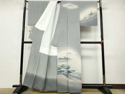 平和屋着物●訪問着　作家物　風景船人物草木文　暈し染め　正絹　逸品　未使用　CABK8129ut