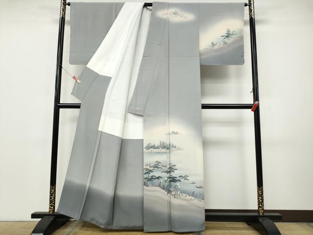 平和屋着物●訪問着　作家物　風景船人物草木文　暈し染め　正絹　逸品　未使用　CABK8129ut