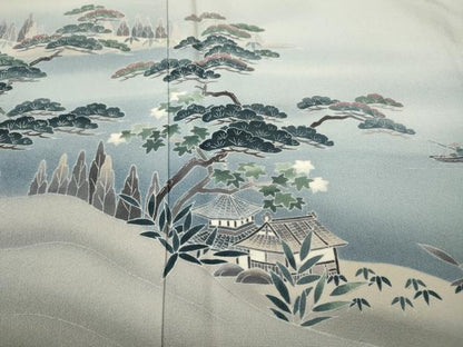 平和屋着物●訪問着　作家物　風景船人物草木文　暈し染め　正絹　逸品　未使用　CABK8129ut