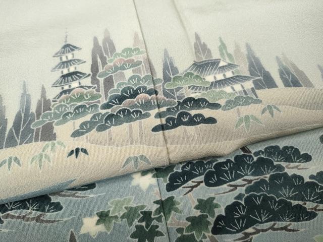 平和屋着物●訪問着　作家物　風景船人物草木文　暈し染め　正絹　逸品　未使用　CABK8129ut