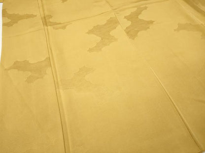 平和屋着物●上質な色無地　雲取り青海波地紋　黃朽葉色　正絹　逸品　CABK8133ut