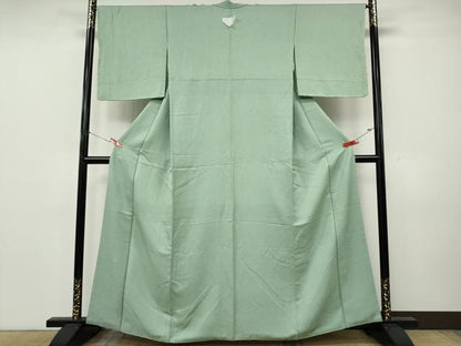 平和屋着物●上質な色無地　草花地紋　白緑色　正絹　逸品　未使用　CABK8135ut