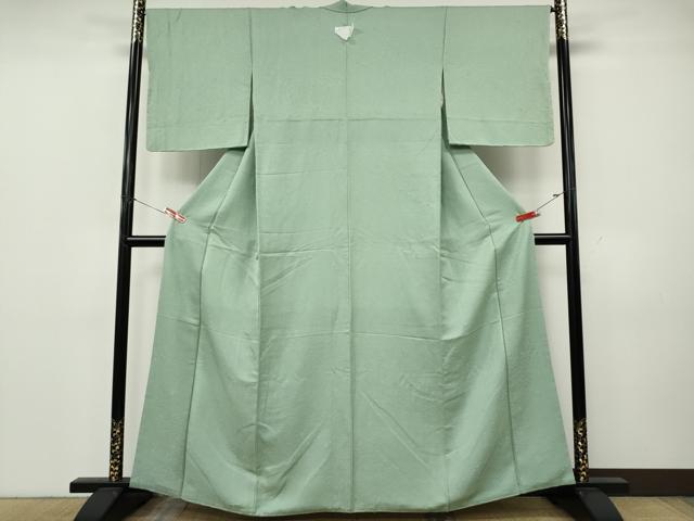 平和屋着物●上質な色無地　草花地紋　白緑色　正絹　逸品　未使用　CABK8135ut