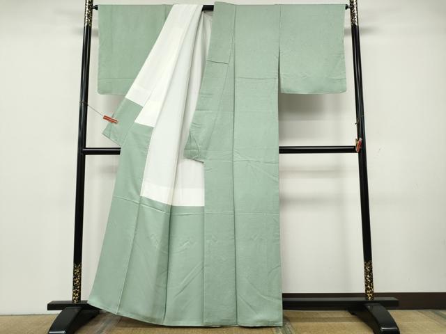 平和屋着物●上質な色無地　草花地紋　白緑色　正絹　逸品　未使用　CABK8135ut