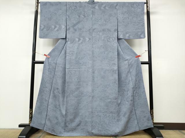平和屋着物●上質な色無地　草花地紋　藤鼠色　正絹　逸品　CABK8137ut
