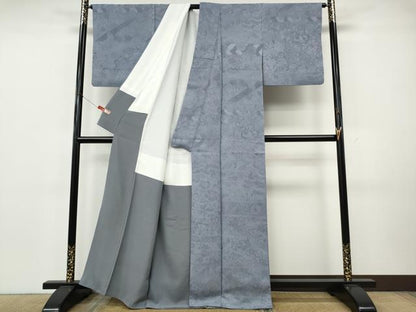 平和屋着物●上質な色無地　草花地紋　藤鼠色　正絹　逸品　CABK8137ut