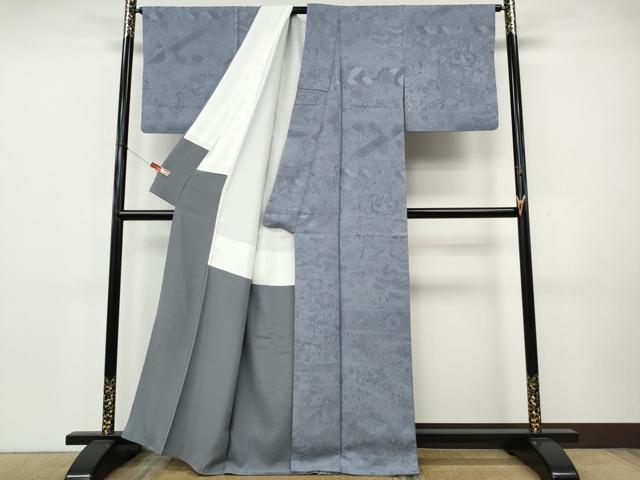 平和屋着物●上質な色無地　草花地紋　藤鼠色　正絹　逸品　CABK8137ut