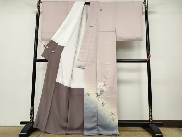 平和屋着物●訪問着　手描き　草花文　暈し染め　金彩　正絹　逸品　CABK8139ut