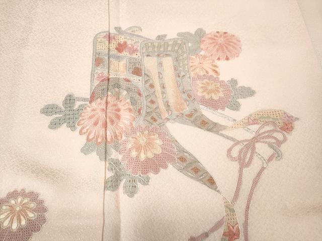 平和屋着物●中国三大刺繍　スワトウ刺繍　汕頭刺繍　相良刺繍　訪問着　御所車花文　反端付き　正絹　逸品　CABK8142ut