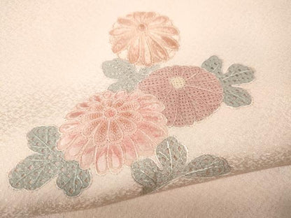 平和屋着物●中国三大刺繍　スワトウ刺繍　汕頭刺繍　相良刺繍　訪問着　御所車花文　反端付き　正絹　逸品　CABK8142ut