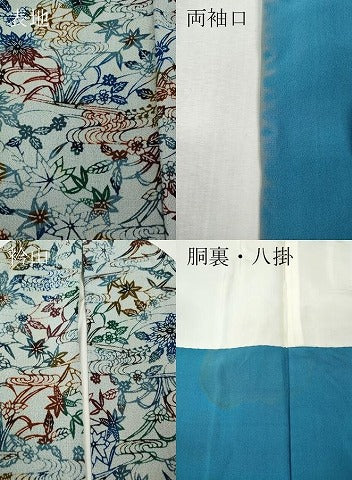 平和屋着物●上質な小紋　型染め　流水草花文　鬼しぼ縮緬　正絹　逸品　CABK8143ut