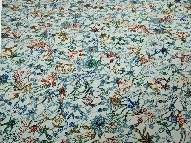 平和屋着物●上質な小紋　型染め　流水草花文　鬼しぼ縮緬　正絹　逸品　CABK8143ut