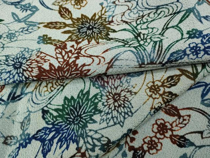 平和屋着物●上質な小紋　型染め　流水草花文　鬼しぼ縮緬　正絹　逸品　CABK8143ut