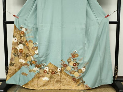 平和屋着物●豪華色留袖　駒刺繍　枝花文　金彩　正絹　逸品　CABK8154ut