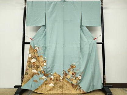 平和屋着物●豪華色留袖　駒刺繍　枝花文　金彩　正絹　逸品　CABK8154ut