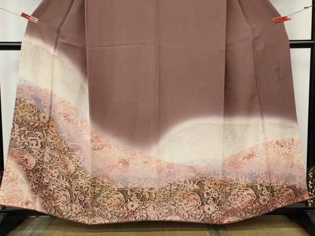 平和屋着物●日展作家　山本唯与志　レリーフ染　色留袖　更紗花文　暈し染め　金彩　正絹　逸品　CABK8155ut