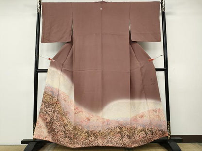平和屋着物●日展作家　山本唯与志　レリーフ染　色留袖　更紗花文　暈し染め　金彩　正絹　逸品　CABK8155ut
