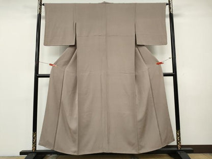 平和屋着物●上質な色無地　縞地紋　胡桃染色　正絹　逸品　CABK8160ut