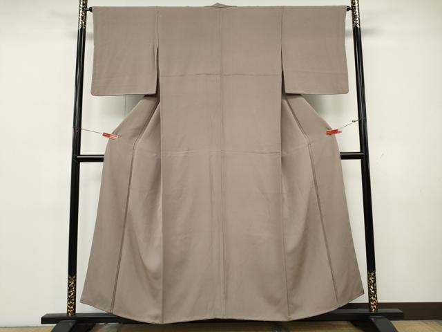 平和屋着物●上質な色無地　縞地紋　胡桃染色　正絹　逸品　CABK8160ut
