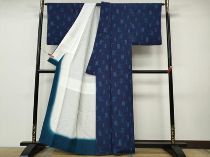 平和屋着物●藍染作家　喜多野良造　小紋　竹　正絹　逸品　CABK8162ut