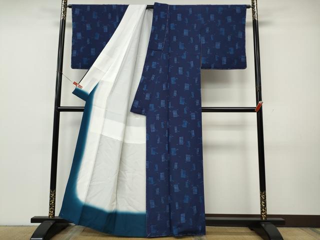 平和屋着物●藍染作家　喜多野良造　小紋　竹　正絹　逸品　CABK8162ut