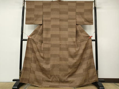 平和屋着物●上質なお召　格子吉祥文　正絹　逸品　CABK8165ut