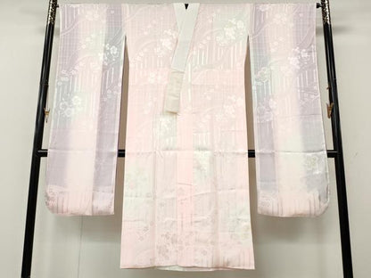 平和屋着物●中国三大刺繍　スワトウ刺繍　振袖用長襦袢　袷　流水舞花文　暈し染め　正絹　逸品　CABK8170ut
