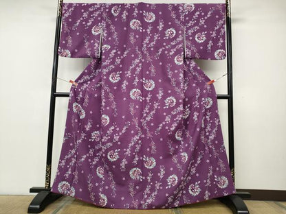 平和屋着物▼小紋　雪輪枝花文　洗える着物　CABK8174ut
