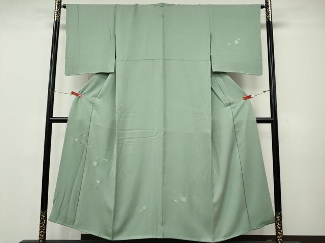 平和屋着物●訪問着　総刺繍　茶道具　仕覆文　錆青磁色　正絹　逸品　CABK8175ut