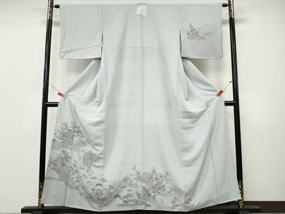 平和屋着物●中国三大刺繍　スワトウ刺繍　汕頭刺繍　総刺繍　訪問着　御所車風景花文　正絹　逸品　未使用　CABK8177ut