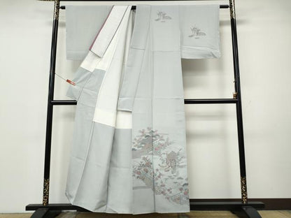 平和屋着物●中国三大刺繍　スワトウ刺繍　汕頭刺繍　総刺繍　訪問着　御所車風景花文　正絹　逸品　未使用　CABK8177ut