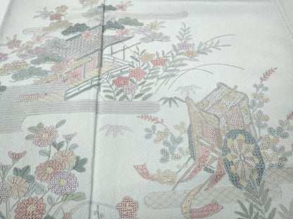 平和屋着物●中国三大刺繍　スワトウ刺繍　汕頭刺繍　総刺繍　訪問着　御所車風景花文　正絹　逸品　未使用　CABK8177ut