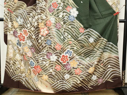 平和屋着物●豪華振袖　絞り　立波枝垂れ花文　暈し染め　金彩　正絹　逸品　CABK8178ut
