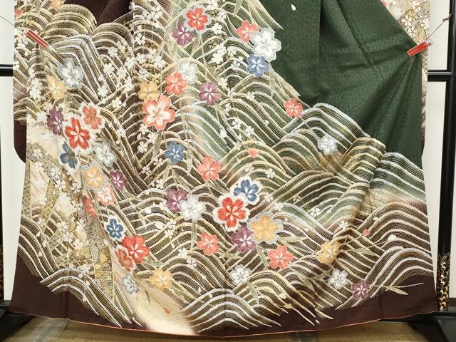 平和屋着物●豪華振袖　絞り　立波枝垂れ花文　暈し染め　金彩　正絹　逸品　CABK8178ut