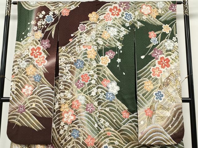 平和屋着物●豪華振袖　絞り　立波枝垂れ花文　暈し染め　金彩　正絹　逸品　CABK8178ut