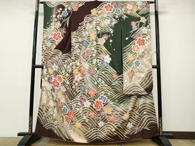 平和屋着物●豪華振袖　絞り　立波枝垂れ花文　暈し染め　金彩　正絹　逸品　CABK8178ut