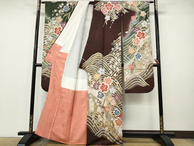 平和屋着物●豪華振袖　絞り　立波枝垂れ花文　暈し染め　金彩　正絹　逸品　CABK8178ut