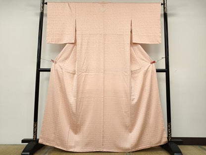 平和屋着物●上質な色無地　格子地紋　水柿色　正絹　逸品　未使用　CABK8180ut