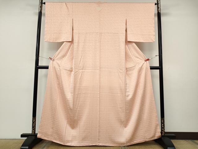 平和屋着物●上質な色無地　格子地紋　水柿色　正絹　逸品　未使用　CABK8180ut