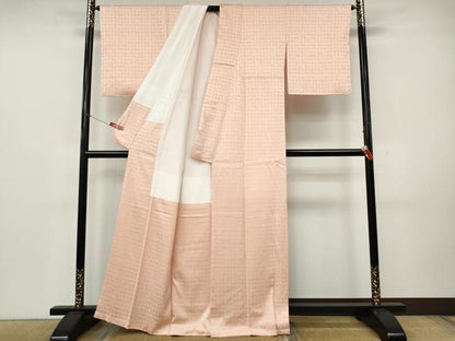 平和屋着物●上質な色無地　格子地紋　水柿色　正絹　逸品　未使用　CABK8180ut