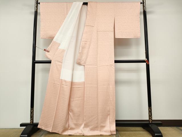 平和屋着物●上質な色無地　格子地紋　水柿色　正絹　逸品　未使用　CABK8180ut