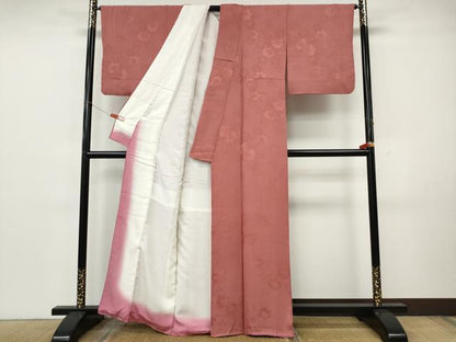平和屋着物●上質な色無地　薔薇地紋　薄紅色　正絹　逸品　CABK8182ut
