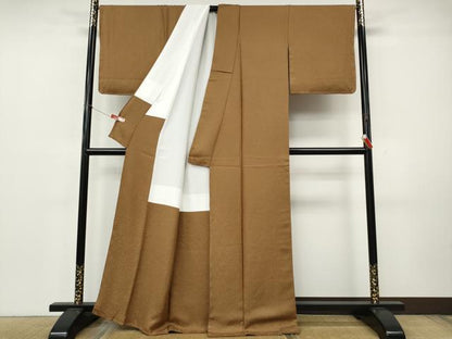 平和屋着物●上質な色無地　草花地紋　枇杷茶色　正絹　逸品　CABK8183ut