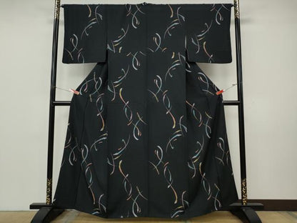 平和屋着物●上質な小紋　吉祥文　黒地　正絹　逸品　CABK8185ut